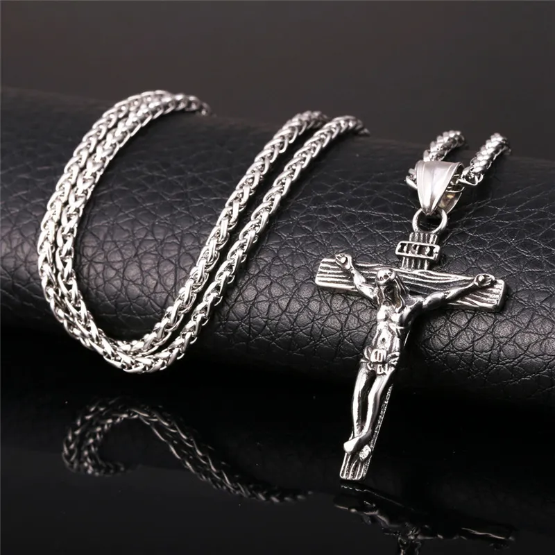 Collier croix de jésus religieux pour hommes, nouvelle mode, pendentif croix couleur or avec chaîne, bijoux cadeaux pour hommes 279c