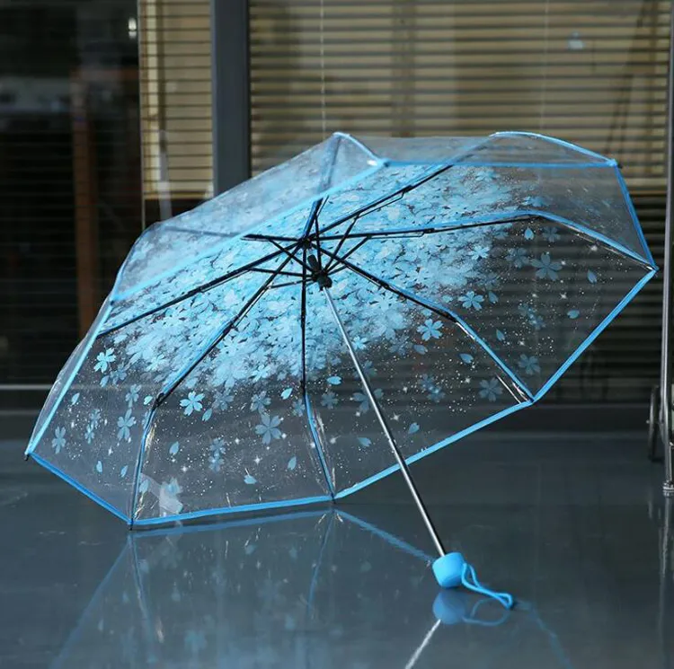 الكثير من المظلة الشفافة الصافية مقبض مقاوم للرياح 3 أضعاف المظلة الكرز زهر الفطر أبولو ساكورا المرأة umb212s