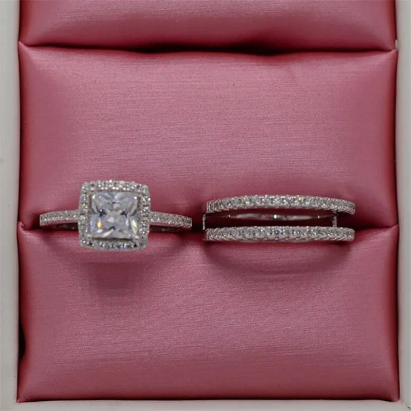 Sparkling Luxury Jewelry 925 Sterling Silver Emerlad Cut White Topaz CZ Diamond Eternity Gemstones Women Wedding Engagement Band R2569