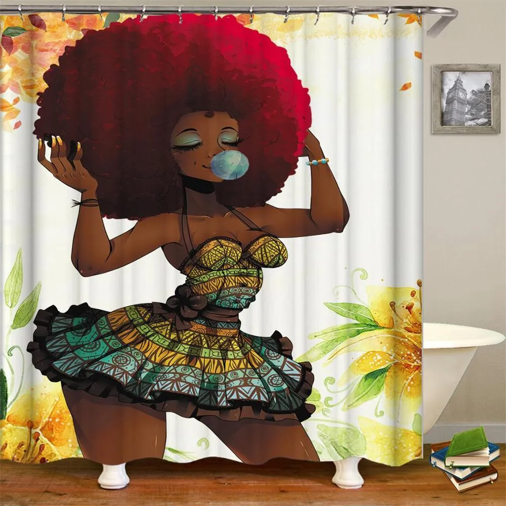 Dafield African American Shower Curtain African American Wysokiej jakości poliestrowa zmywalna czarna kobieta Dziewczyna prysznicowa T208152040