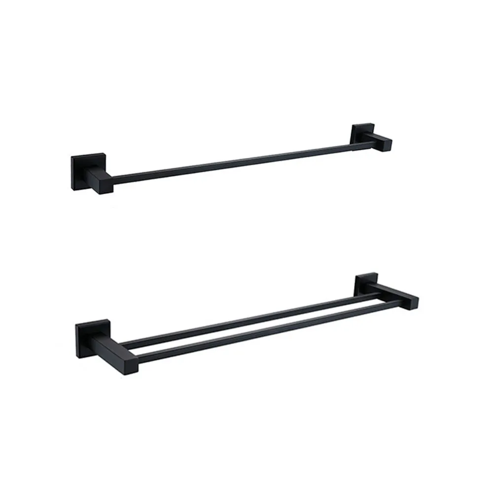 Bathroom Accessories Matte Black Square Stainless Steel Towel Rack Wall Mounted Towel Rail Bar 1 bar 2 bar277I