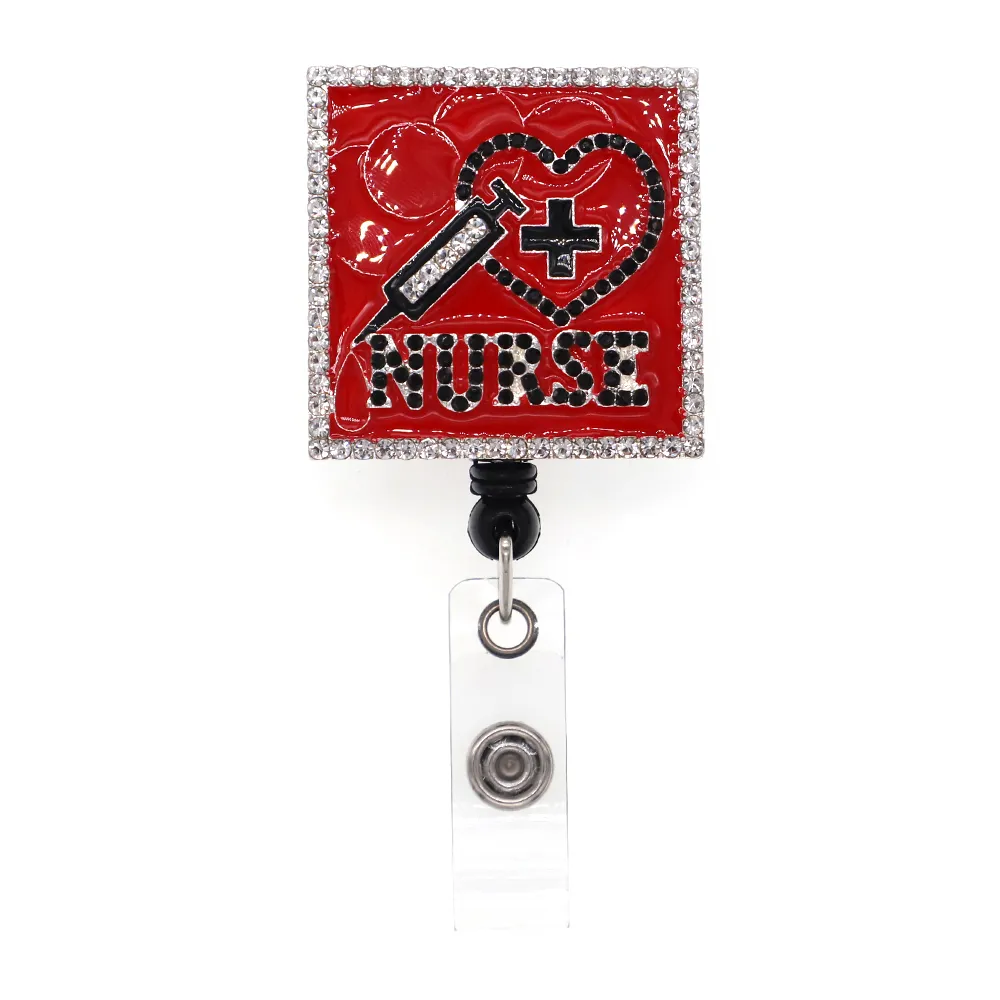 RHINESTONE ROUNE ROUNDE Square Docteur Badge Reel Rettracable ID Badge Porte pour les accessoires d'infirmière Hôpital S276T