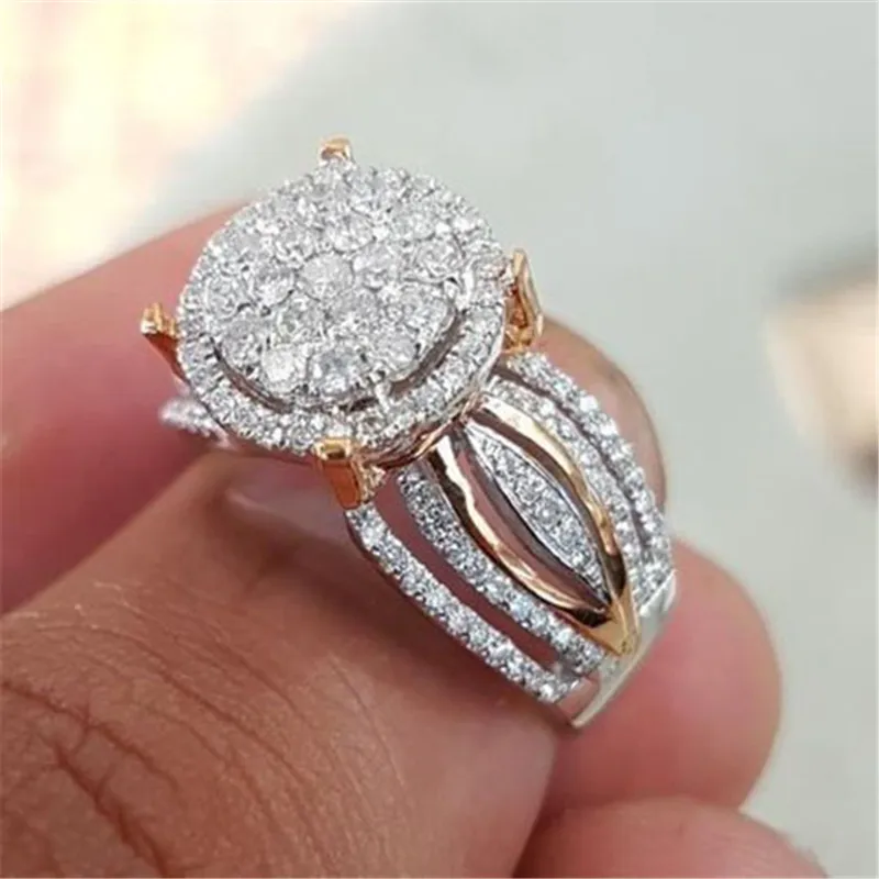 Whole-14k Rose and Gold Diamond Rings Luxury Banquet Engagement Anillos Bizuteria Gemstone Round Wedding Jewelry Topaz217z