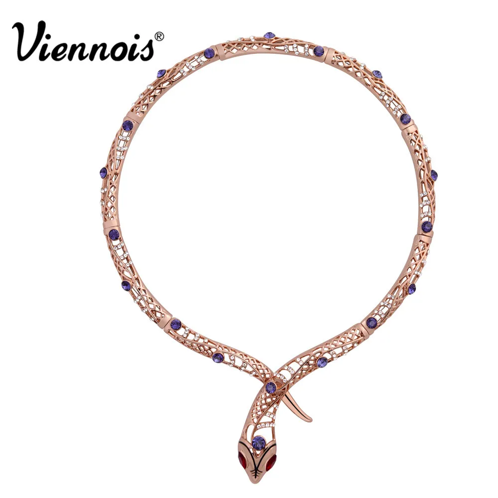 Viennois Collar de serpiente de color oro rosa para mujer Gargantillas Collares Cadena de cristal de diamantes de imitación Collares Joyería para fiesta de boda J1907281f