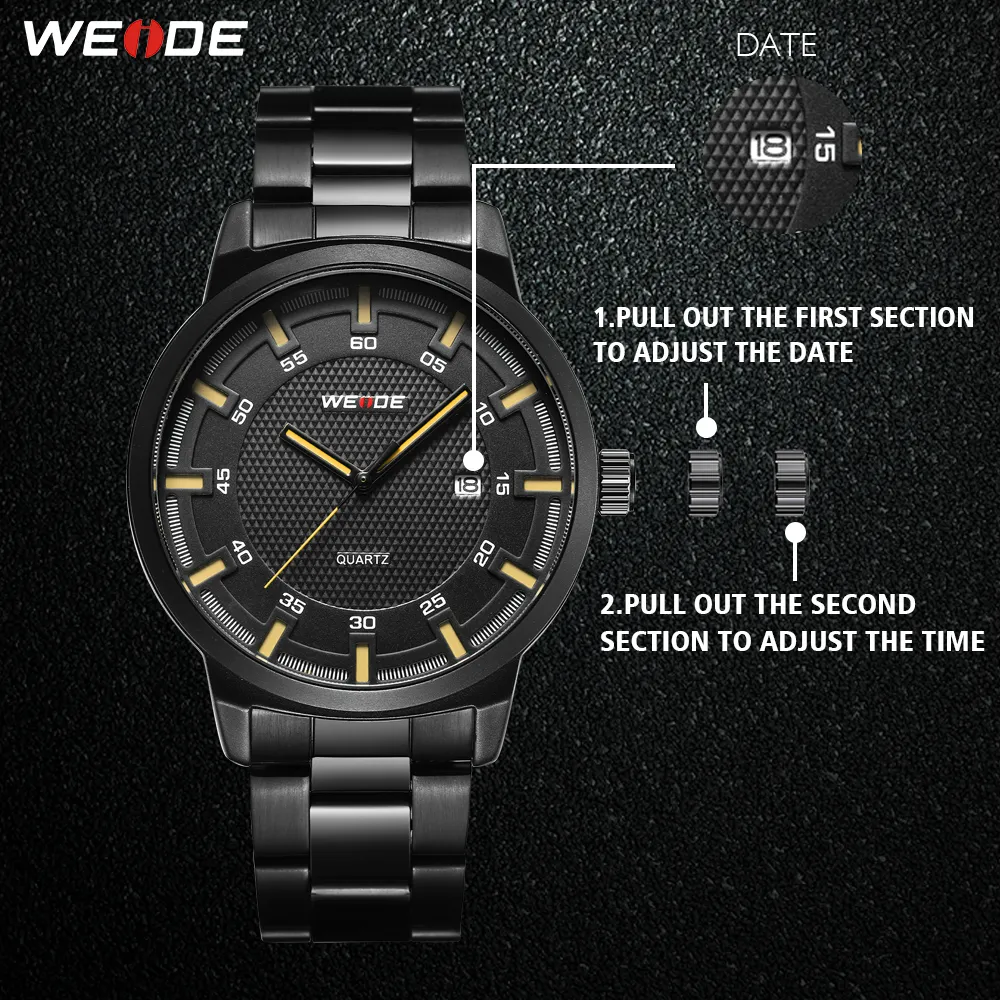 WEIDE Men watch Business Brand Design Military Black Stainless Steel Strap Men Digital Quartz Wrist watches Watch buy one get 232v