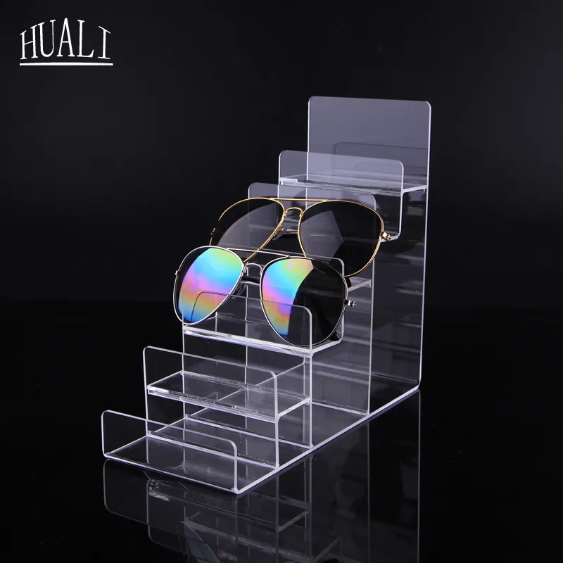 Professionell akryl transparenta solglasögon Display Stand Multi-Layer Clear Eyeglasses Show Rack för smycken Glasögon Plånbok Displa327i