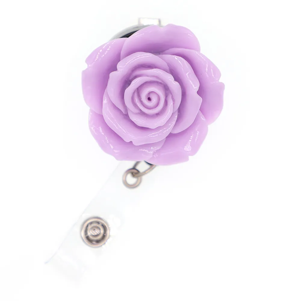 20 teile / los Schlüsselanhänger Mehrfarbiges Harz Rose Blumenform Einziehbarer Abzeichenrollenhalter mit Krokodilklemme für Dekoration298C