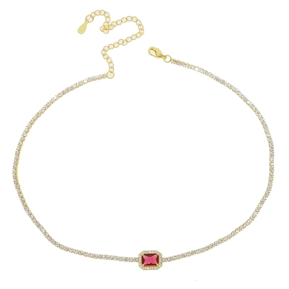 Rainbow CZ 32 8cm Choker Halsband för Lady Women Trendy Jewelry Delicate Thin CZ Tennis Chain Birthstone Diamond Fashion Jewelry319L