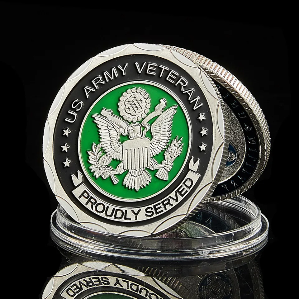 American Army Craft Veteran Proud Served dit We verdedigen Duty Honor Country Military Silver Pated Challenge Coin
