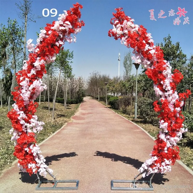 2 5m Artificial Cherry Blossom Arch Door Road Lead Moon Arch Flower Cherry Arches Shelf Square Decor for Party Wedding Backdrop293f