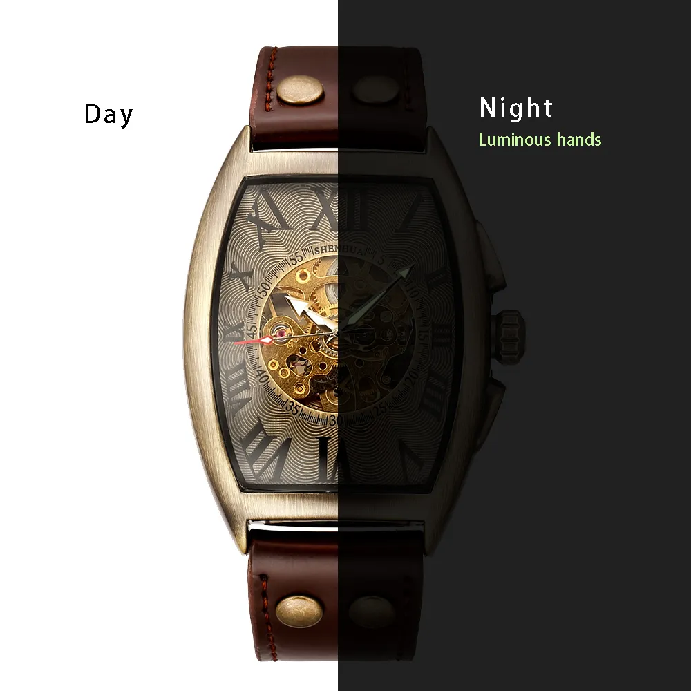 Shenhua 2019 orologio automatico vintage uomini orologi da polso meccanico orologio da uomo scheletro retrò orologio bronzo montre homme j190201z
