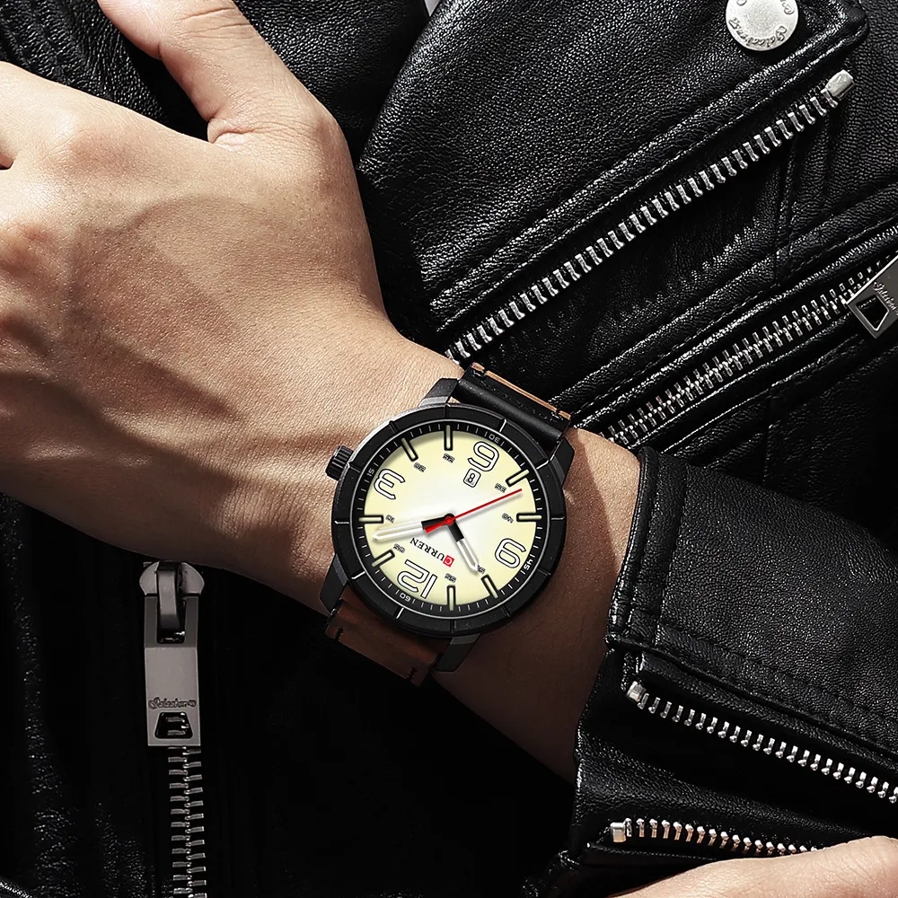 Reloj clásico CURREN de marca a la moda para hombre, resistente al agua, con fecha, correa de cuero, reloj de pulsera analógico militar de cuarzo, reloj Erkek Kol Saat2237
