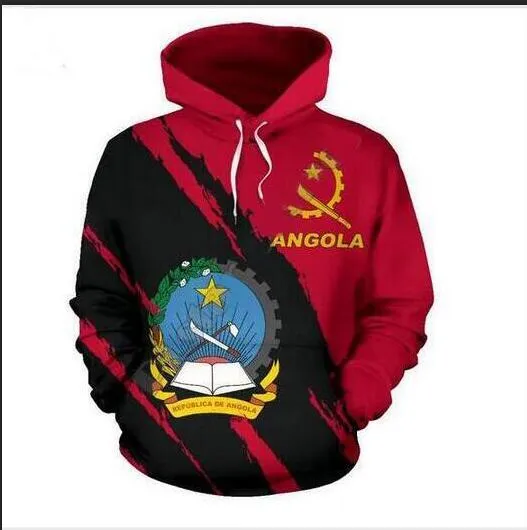 Hoodies de créateurs pour hommes pour femmes couples couples sweatshirt amateurs de drapeau angola 3d manteaux à capuche pulants t-shot rr052