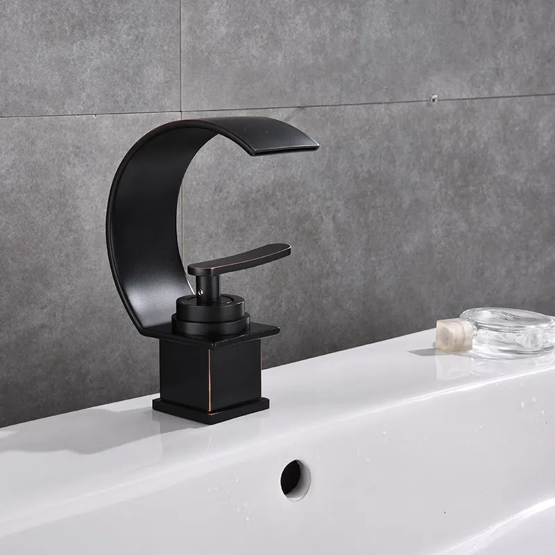 Robinets de lavabo Robinet de salle de bains moderne en Bronze noir, robinets de cascade, robinet monotrou d'eau froide et d'eau froide, robinet mitigeur de lavabo Taps239y