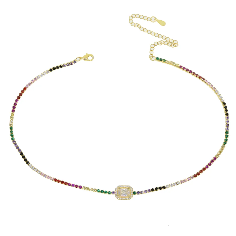 rainbow cz 32 8cm choker necklace for lady women trendy jewelry delicate thin cz tennis chain birthstone diamond fashion jewelry319l
