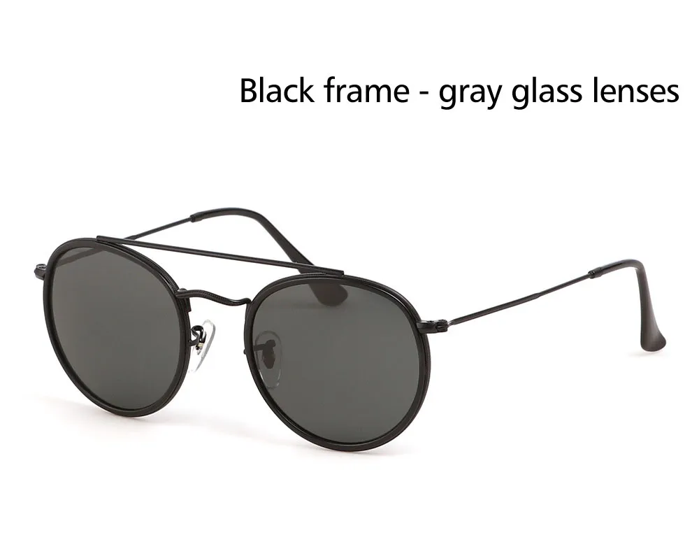 Óculos de sol estilo da mais alta qualidade para homens e mulheres, armação de liga, lente de vidro espelhada, ponte dupla, óculos retrô com caixa e 265V