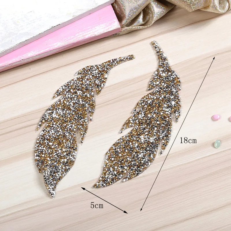 Leaf Feather Crystal Rhinestone Patch Iron on Patches for Clothing Heat Transfer for T-shirt Badges Applications DIY Appliques G