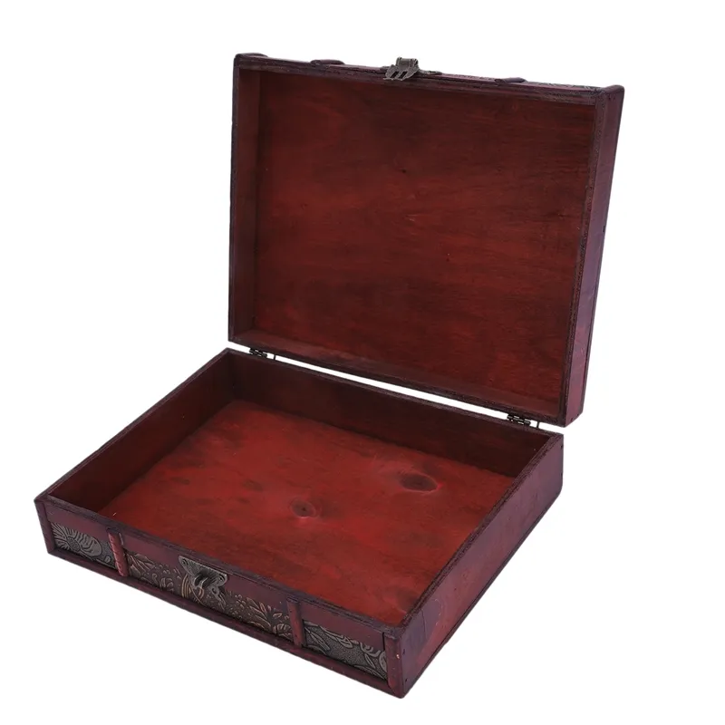 Caixa de jóias de armazenamento de madeira grande caixa de madeira do vintage com bloqueio de metal embalagem de presente de casamento manual decoração de mesa t200320286s7732206