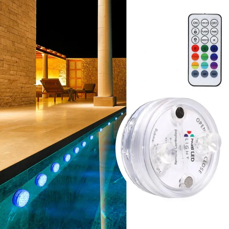 Lámpara LED RGB con control remoto, luces impermeables para piscina IP68, luz sumergible, juguete, piscina subacuática, decoración para fiesta en el jardín 13185