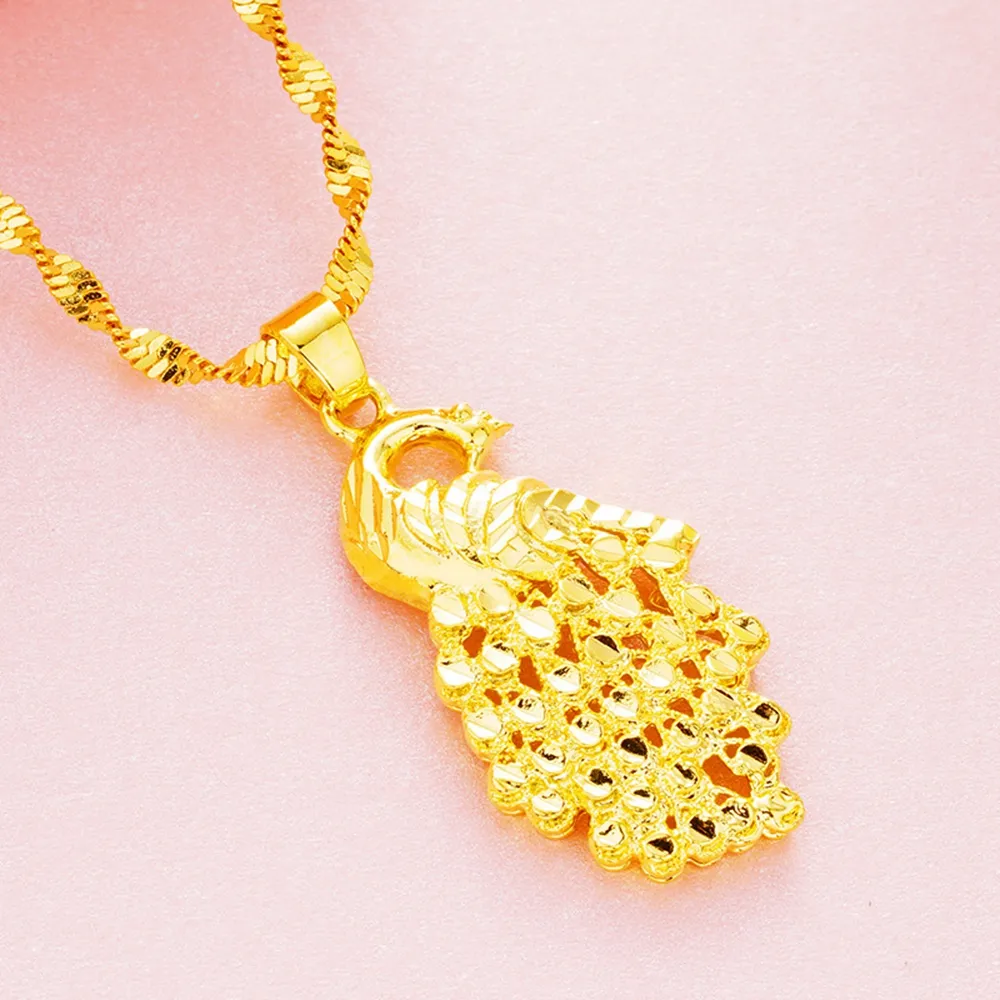 Collana con ciondolo a forma di pavone, collana con ciondolo da donna, in oro giallo 18 carati, bellissimo regalo, goccia 315h
