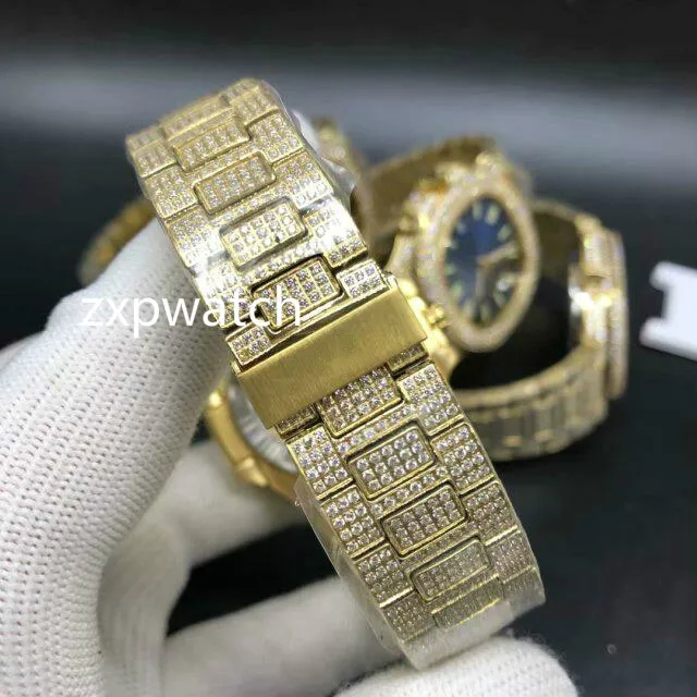 Reloj lleno de diamantes Reloj de lujo con hielo Automático 40MM Hombres oro 316 Acero inoxidable 4 cara de color Reloj de diamantes de alta calidad para hombres 246g