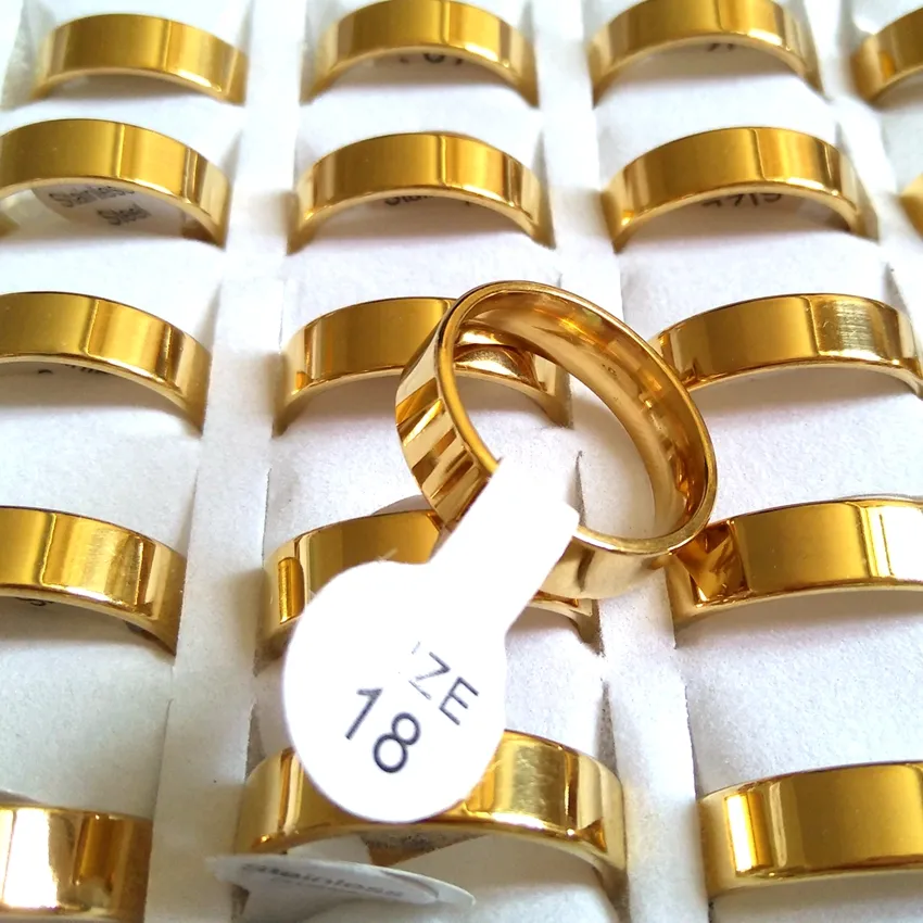 en vrac Gold Mix de 4 mm 6 mm 8 mm Bandle de bande en acier inoxydable Unisexe Amour de fiançailles de mariage Anneau de doigt en toute la fête