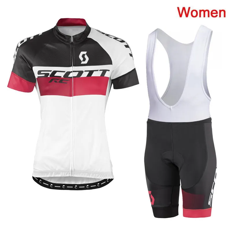 여름 Scott Women 사이클링 저지 턱받이 / 반바지 세트 MTB 자전거 의류 통기성 자전거 옷 짧은 Maillot Culotte Y21031911