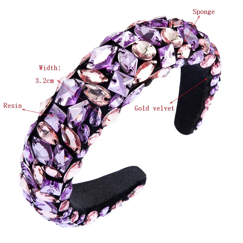 Rhinestone Headbands Hair Accessories Baroque Jeweled Hairband for Women Girls Crystal Bezel Elegant Velvet Satin Headband Fashion1306828