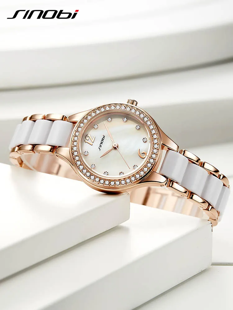 SINOBI mode femmes Bracelet montres pour dames élégantes montres or Rose montre-Bracelet diamant femme horloge Relojes Mujer ni329c