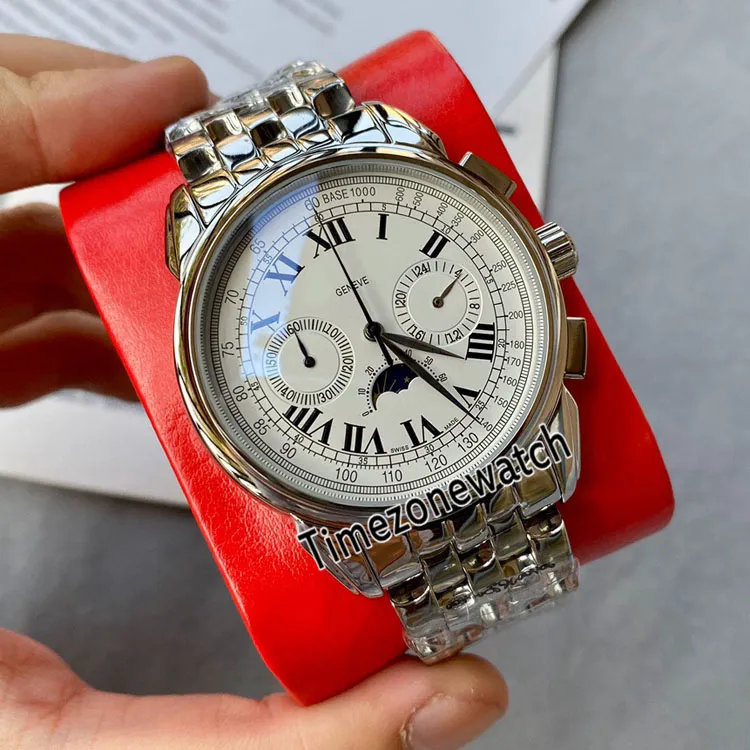 Pas cher nouveau super compliqué 5270 grande date cadran noir japon quartz chronographe phase de lune montre pour homme bracelet en acier inoxydable Timez208F
