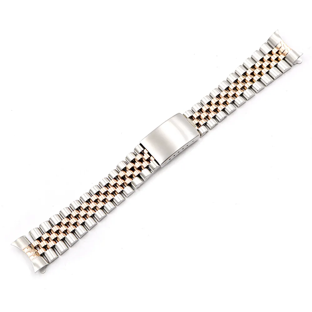 Carlywet 19 20 22mm Two Tone Hollow Curved End Solid Screw Links Ersättare Watch Band Strap Old Style Jubilee Armband CJ191225265T