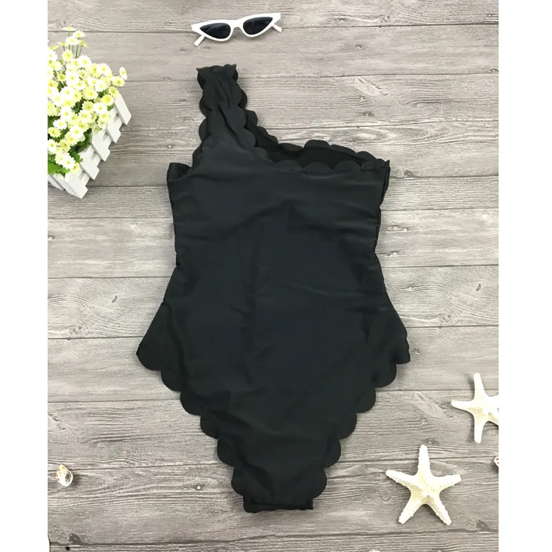 2019 Badeanzug schwarz Bandage Vintage One Shoulder Swimsut einteiliger Badeanzug Damen Monokini Badeanzüge Badebekleidung Damen21631493469