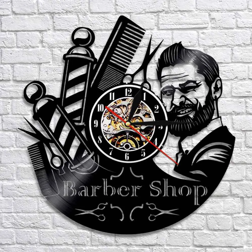 Barber Shop Sign Wall Clock Barbers Pool Record Wall Clock Hair Salon Stylist Haargereedschap Schaar Barber Shop Artwork Gift Y2001092427091