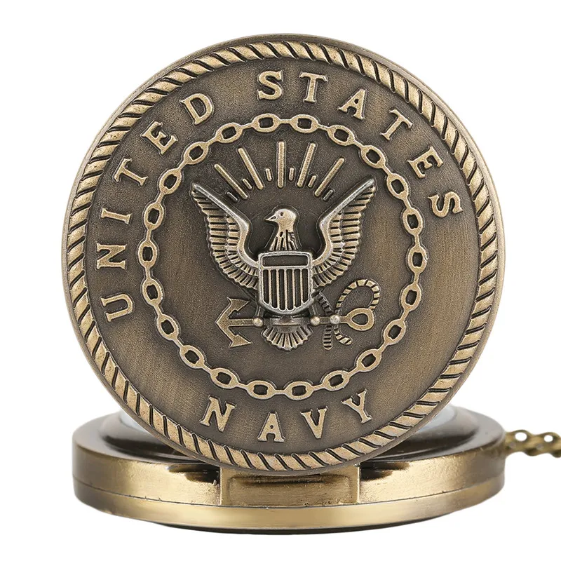 Vintage bronze retro estados unidos emblema relógio de bolso militar quartzo movimento analógico relógios para homens mulheres colar chain309p