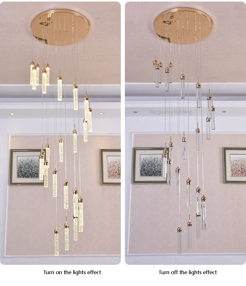 Led lustres de cristal espiral moderna sala estar lâmpadas iluminação da escada longos cristais lustre decoração para casa luzes lustre salon271v