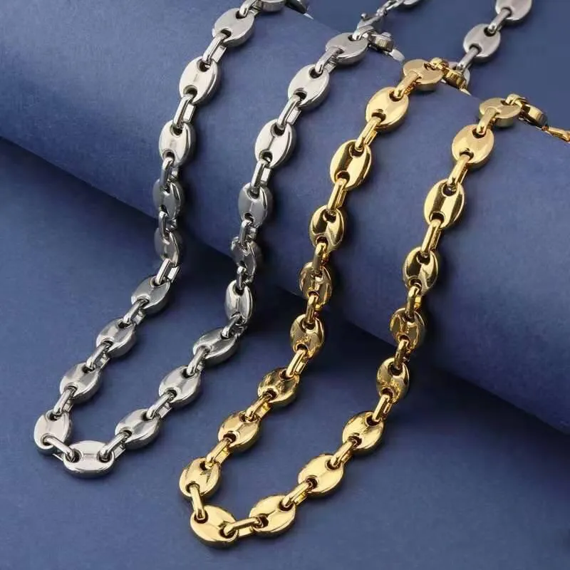 18 22 cali 8 mm kubański łańcuch łańcuchowy dla mężczyzn luksusowy designerski męski naszyjnik ze stali nierdzewnej srebrne złote łańcuch