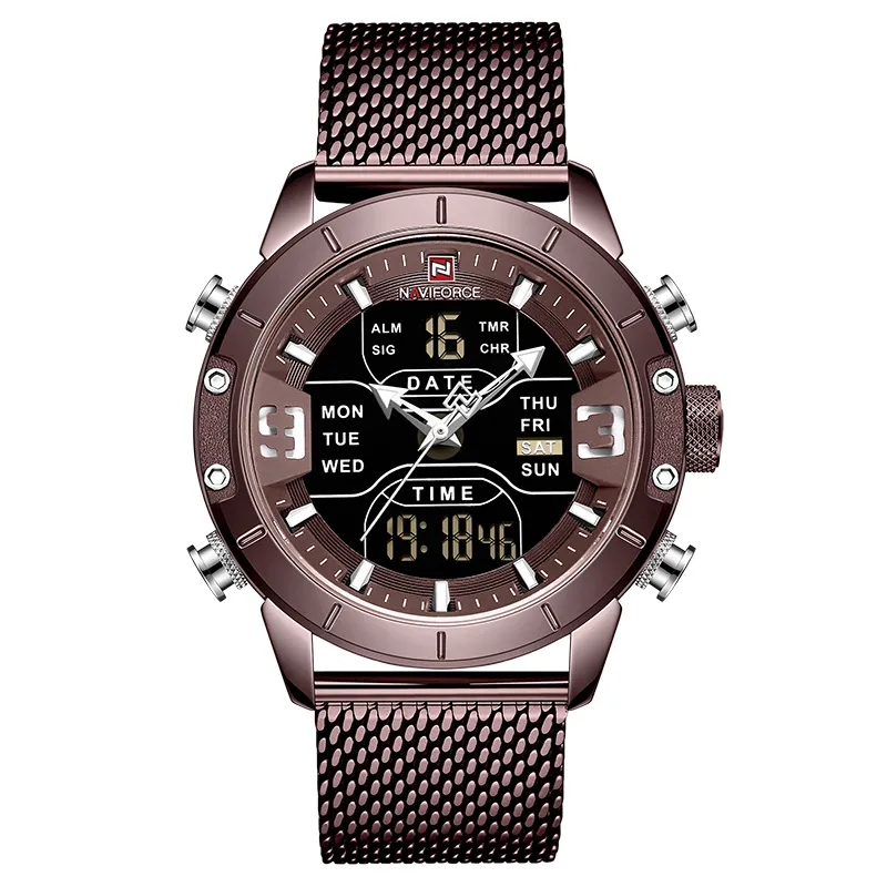 NAVIFORCE montre haut de gamme marque hommes militaire Quartz montre-bracelet en acier inoxydable maille sport montres analogique numérique mâle Clock282T