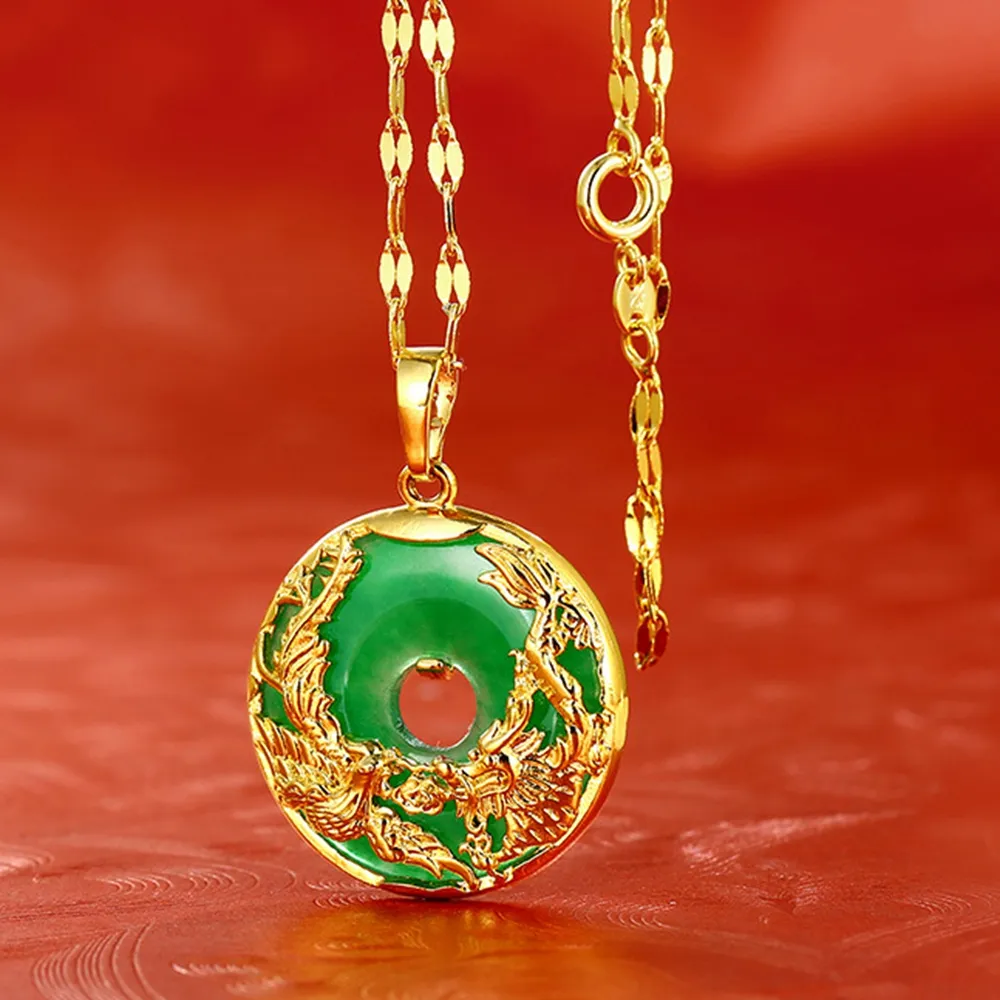 Dragon Phoenix motif Jade femmes hommes pendentif chaîne exquis 18k or jaune rempli bijoux de mode Present223I