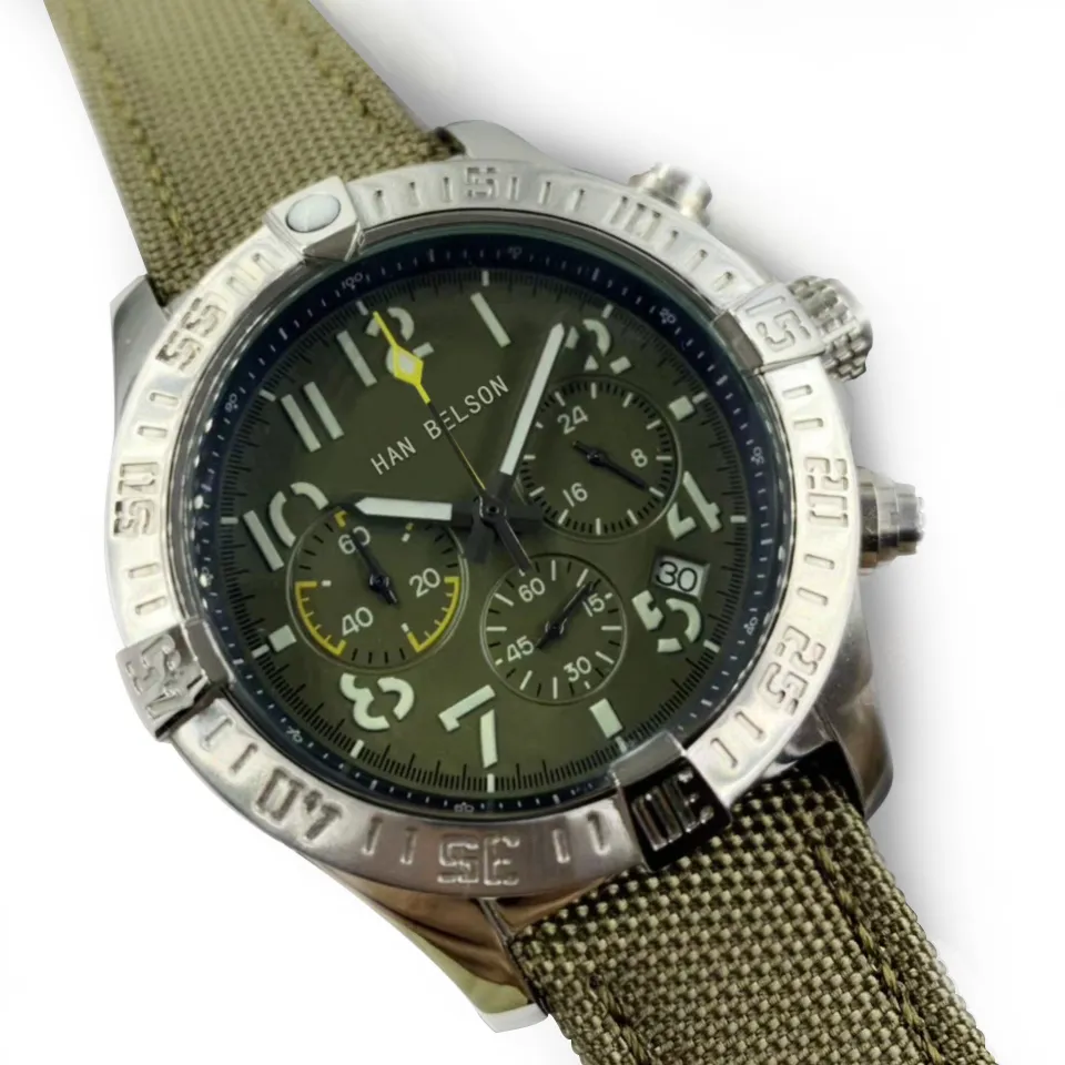 Klasik 1884 Erkek Yüksek Kaliteli Saat Kayışı Saatler Erkek Ordu Yeşil Naylon Deri Kayış Bilekleri Relojes de Lujo Para Hombre 46mm2187