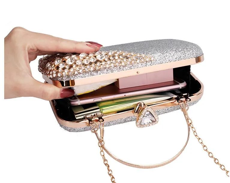 Kvinnor Evening Clutch Bag Gorgeous Pearl Crystal Beading Bridal Wedding Party Bags Crossbody Handbags2578