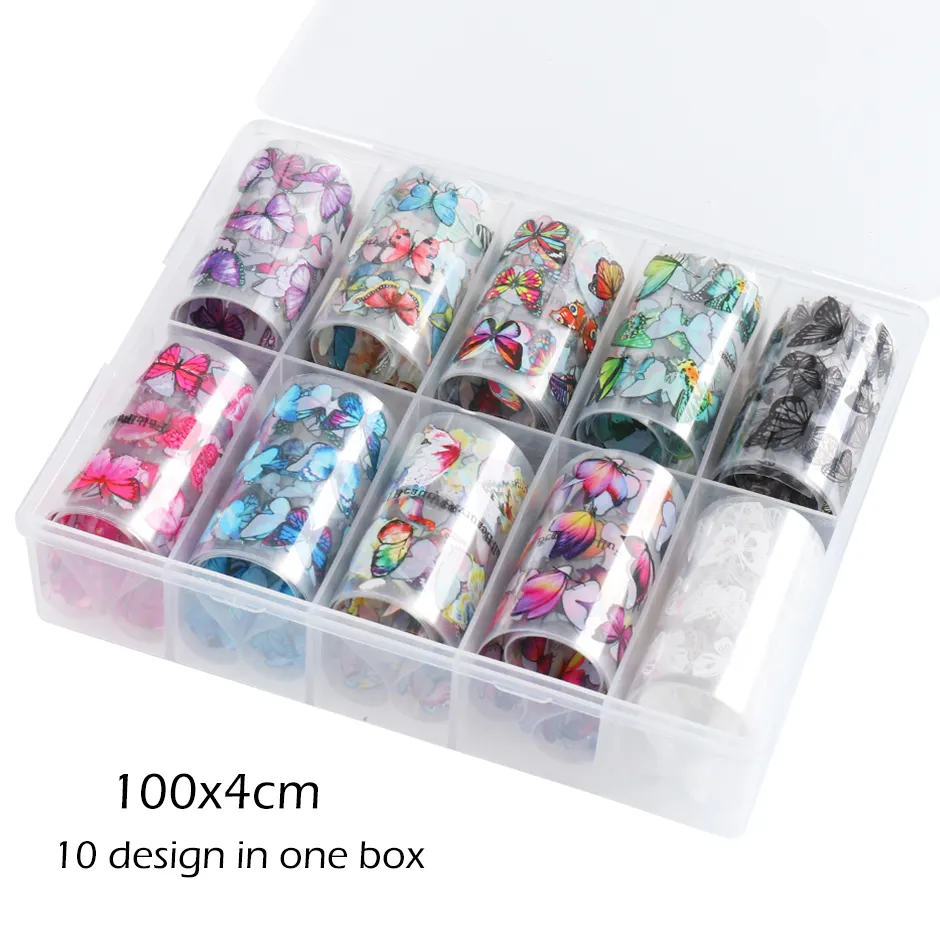 10 Rolls Nail Foils Stickers Colorful Transfer Foil Butterfly Wraps Adhesive Decals Paper Nails Decoration CH1797