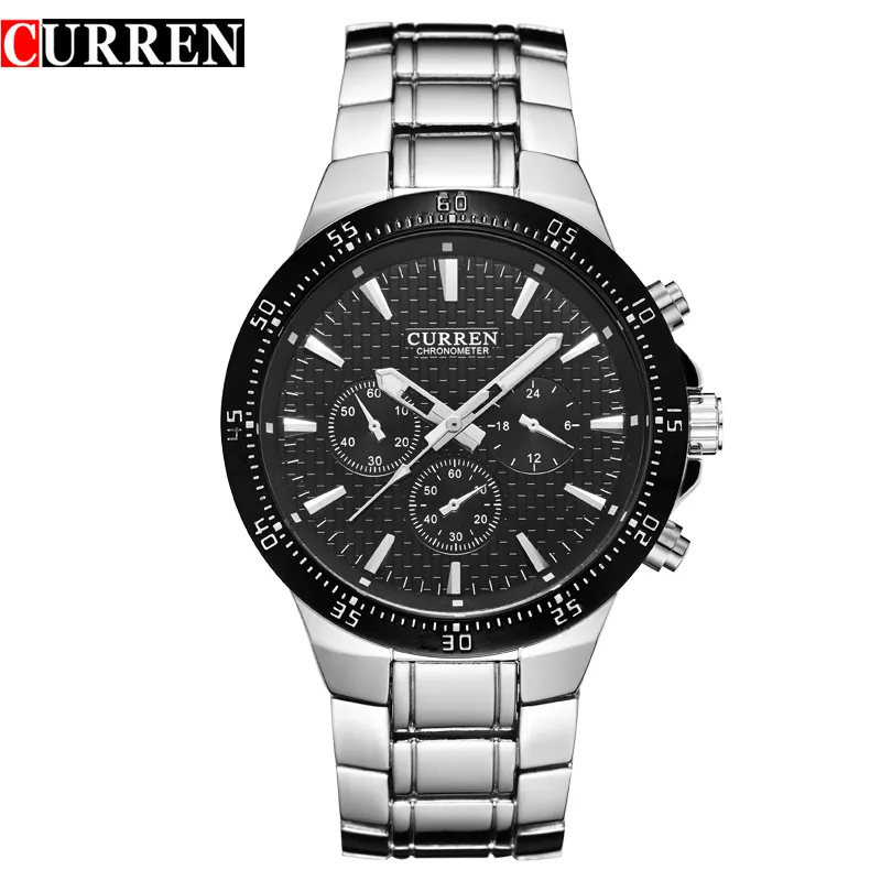 CURREN модные стальные кварцевые мужские часы аналоговые спортивные мужские наручные часы классические черно-белые часы Mannens Saat Reloj Hombre2361