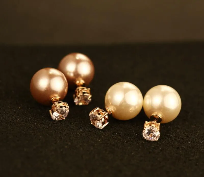 Koreanska enkelt känsligt före efter pärla zirkon kvinnliga örhängen smycken 18k guld pläterade kvinnliga örhängen temperament vilda mode 2259