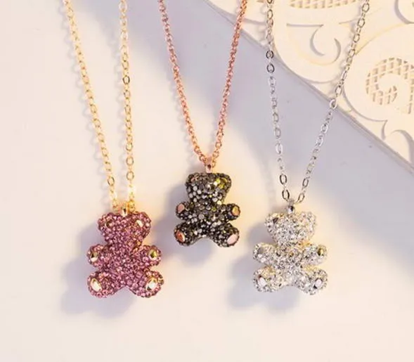 Mode 3D Bear Pendant Necklace Designer Cubic Zirconia Copper Clavicular Chain Top Quality Jewelry Gift J1102 för Women222R
