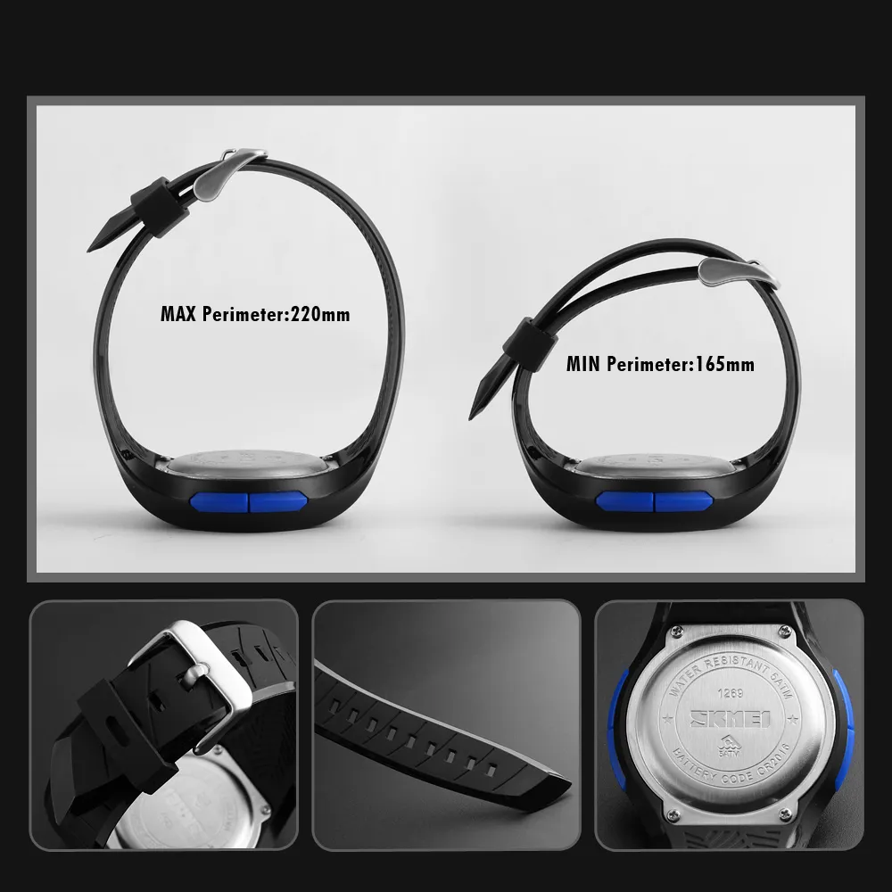 Skmei moda prosta sport zegarek 5Bar Waterproof Men Watches Kalendarz LED Dift Digital Watch Relogio Masculino 1269 250k