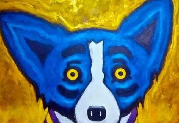 高品質100％手描きのモダンな抽象油絵のキャンバス動物絵画青い犬の家の壁装飾アートAMD-68-8-6256C