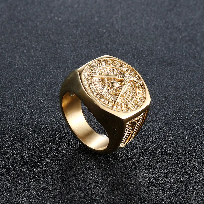 الأثير يدويًا من الرجال ماسوني حلقات الفولاذ المقاوم للصدأ الخاتم الذهبي الخاتم للرجال الجديد كلاسيكي الهيب هوب ماسنيون 3015