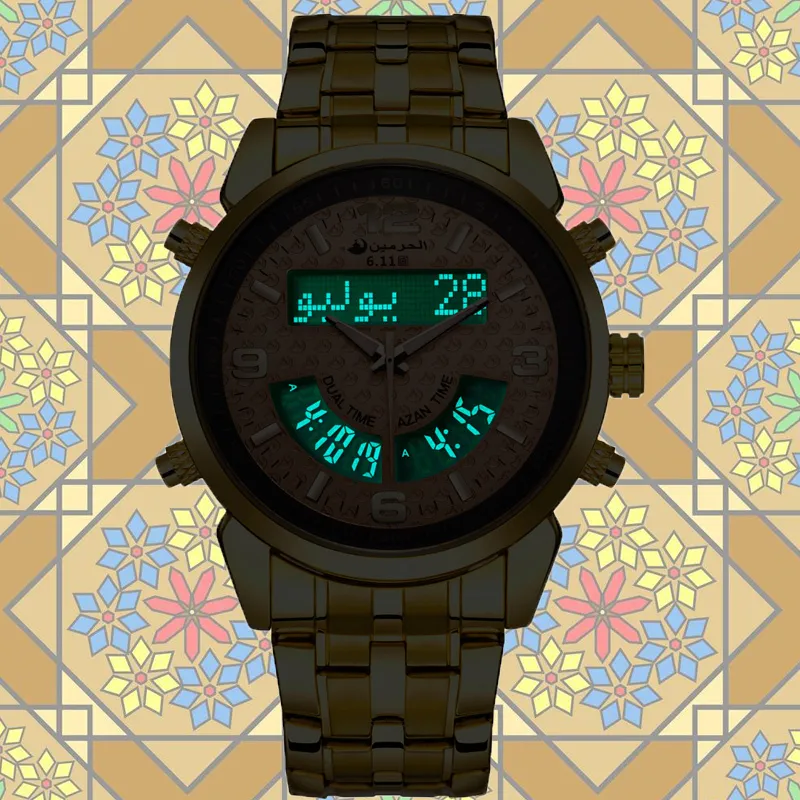 6 11 جديدًا جديدًا من الفولاذ المقاوم للصدأ LED Digital Dual Time Azan Watch Y19052103290N