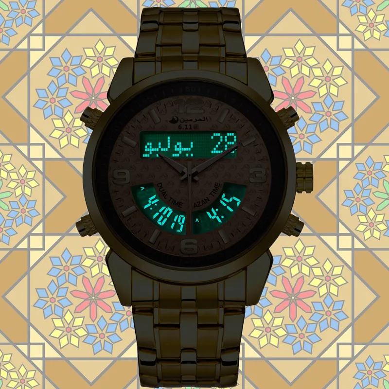 6 11 Nieuw roestvrij staal Led digitaal Dual Time Azan horloge 3 kleuren Y19052103290n