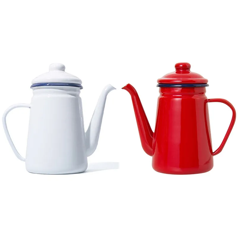 1 1L High-Grade Enamel Coffee Pot Pour over Milk Water Jug Pitcher Barista Teapot Kettle for Gas Stove and Induction Cooker Red247F